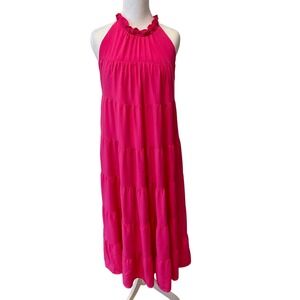 Haeof Pink Tiered Maxi Dress Halter Neck Sleeveless‎ Casual Summer Dress small